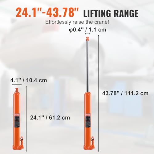 Image of VEVOR Hydraulic Long Ram Jack, 4 Ton Engine Hoist Cylinder with Single Piston Pump and Flat Base, Hydraulic Ram Cylinder for Engine Lift Hoists, Hydraulic Garage /Shop Cranes, Mechanical, Farm
