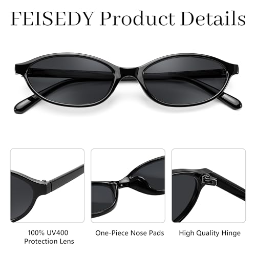 FEISEDY Retro Oval Cat Eye Sunglasses for Women 90s Narrow Lightweight Shades Y2k Trendy Sunnies B02574