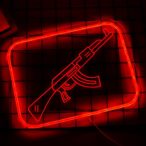 Image of AK47 Gun Neon Signs for Wall Decor，Sniper Rifle Led Neon Light for Bedroom Office Party，Christmas Gifts for Children