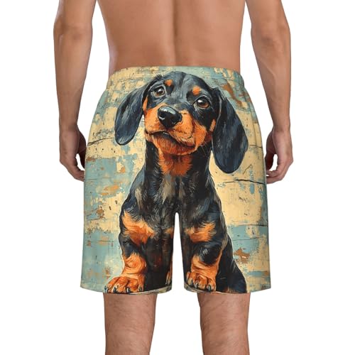 Men's Swim Trunks Beach Board Shorts Swimwear Bathing Suits - Dachshund Dog Vintage3