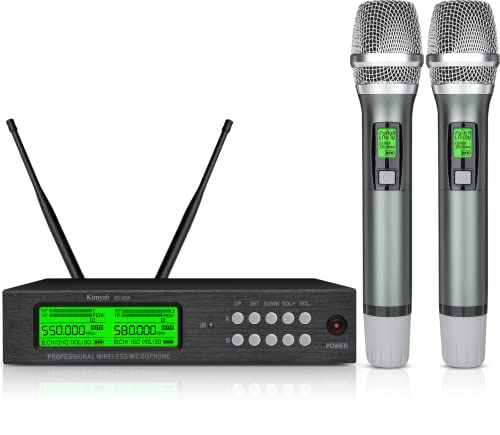 Kimyah Wireless Microphone System, All Metal Dual UHF Cordless Mics of Handheld, 328ft Range, Ideal for Church, Conference and Karaoke, DJ, Wedding(KY-8208)