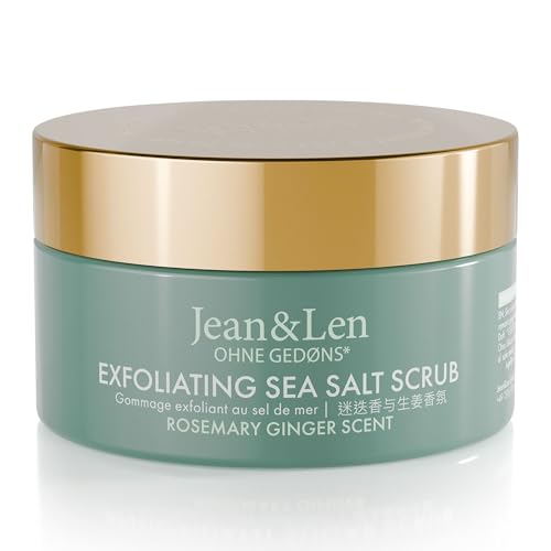 Jean & Len Exfoliante de Sal Rosemary & Ginger, para una limpieza perfumada, con aceites nutritivos, sin parabenos ni silicona, 200 ml