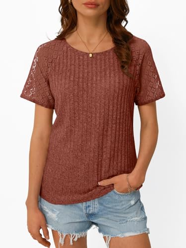 AUTOMET Womens Short Sleeve Sweater Crewneck Business Tops Dressy Casual Shirts Trendy Tunic Summer Clothes 20252