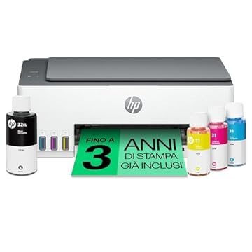 HP Smart Tank 5105 1F3Y3A, Stampante Multifunzione a Colori, Serbatoio d'Inchiostro ad Alto Volume di Stampa, Fino a 6000 Pagine (Nero) e 6000 Pagine (Colore), F/R manuale, USB, Wi-Fi, Bianca