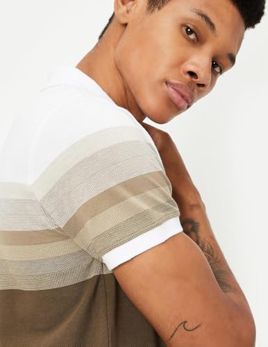 Image of Max Men's Half Sleeves Cotton Blend Regular Fit Striped Polo T-Shirt