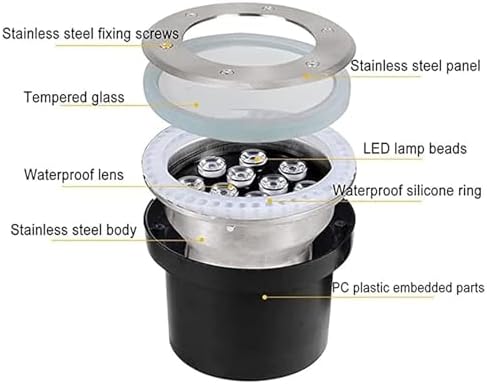 Submersible LED Fountain Light, 12V Waterproof Underwater Spotlight, IP68 Rated Lamp for Ponds, Pools, Gardens, Patios, and Pathways - 9W,White Light 6W
