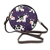 Hnnkloy Vacas graciosas Granja graciosa,Bolso de hombro de piel sintética, bolso cruzado redondo - Bolso circular para mujer