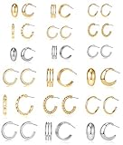 18 Pairs Mini Hoop Small Hoop Earrings for Women Pack with Gold/White Gold Tone - Wholesale Items for Boutique Girls Jewelry Set (#2 mini hoop earrings set)