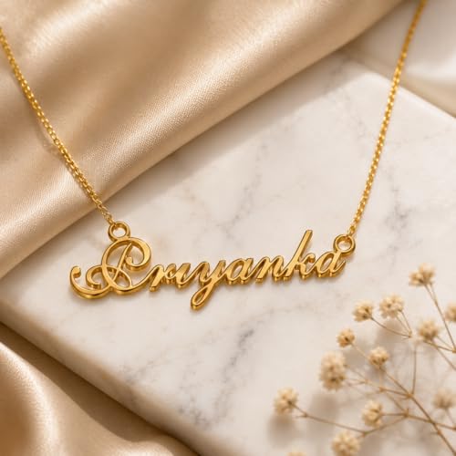 Image of Priyanka Cursive Gold & Silver Name Pendant Necklace, Best Jewelry Gift for Girls.