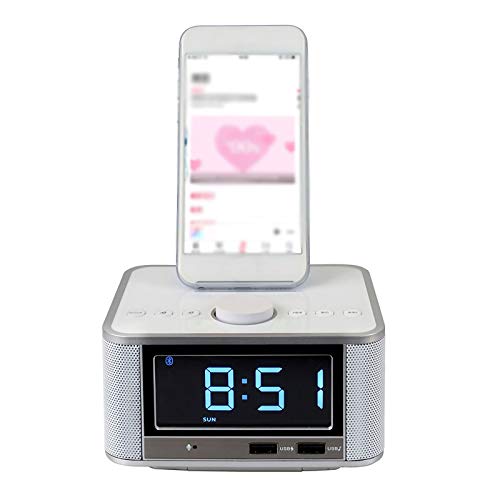 Led Digital Wecker, Radiowecker Bluetooth Mit Fm Radio, Dual-Alarm, Lautsprecher, Aux/Tf, Große Spiegel-anzeige 2 USB-ladeanschluss