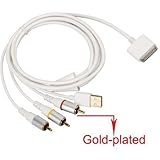 JOMOQ USB Charger Composite AV to TV RCA Video Cable Compatible with iPhone 3G/3GS/4/4S, iPad/ iPad2/ New iPad 3, iPod Video, iPod Nano, iPod Touch 4