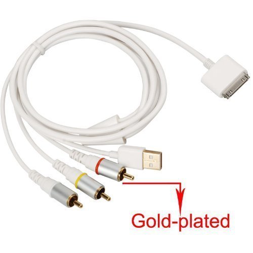 JOMOQ USB Charger Composite AV to TV RCA Video Cable Compatible with iPhone 3G/3GS/4/4S, iPad/ iPad2/ New iPad 3, iPod Video, iPod Nano, iPod Touch 4
