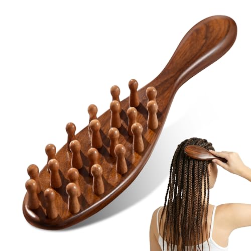Natural Sandalwood Loc Brush - Ergonomic Dreadlock Detangling Hairbrush Wide Tooth for Microlocs & Sisterlocs Wooden Scalp Massager Tool for Hair Growth Hair Styling for Men & Women