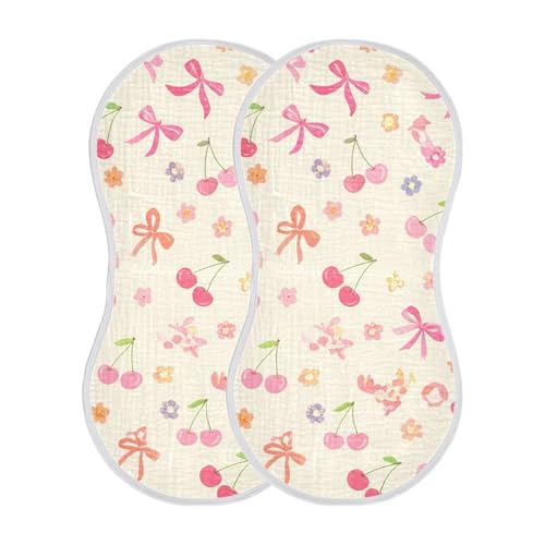2 Pack Baby Burp Cloths, Soft Absorbent Burping Cloths for Babies, Cotton Milk Spit Up Rags, Large Size for Newborns, Baby Boys and Girls (Pink Cherry Pattern)
