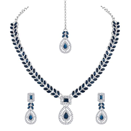 Image of Atasi International AD Diamond Kundan Style Silver Plated Crystals Necklace