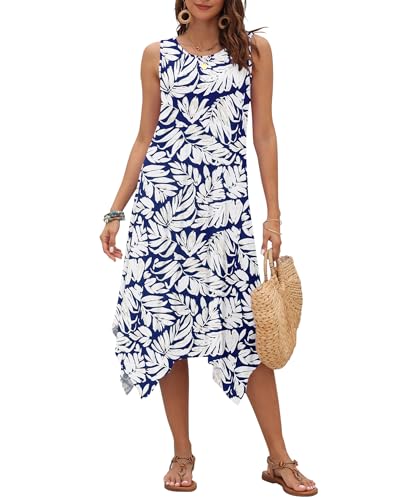 Image of AUSELILY Women's Summer Dresses Casual Sleeveless Midi Tank Beach Dress | Women's Asymmetrical Hem Sundress with Side Pockets, Great for Beach, Vacation & Daily Wear