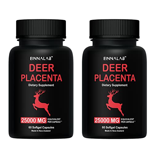 EINNALAB 25,000mg Highest Deer Placenta Supplement 60 Capsules - Made in New Zealand - (Set of 2 Bottles, 120 Capsules)
