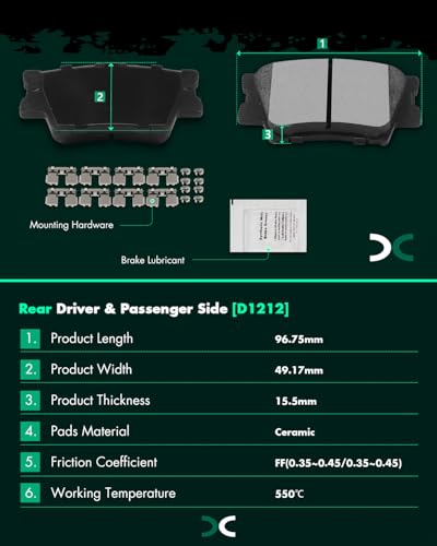 Image of SCITOO D1212-9312 Disc Brake Pads Sets Rear Ceramic Brake Pads w /Hardware | For Lexus For ES300h,For ES350,For HS250h,For Pontiac For Vibe,For Toyota For Avalon,For Camry,For Matrix,For RAV4