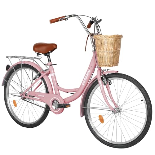 Omelaza 24/26 Inch Beach Cruiser Bike for Adult - High-Carbon Steel Frame Comfortable City Bike with...