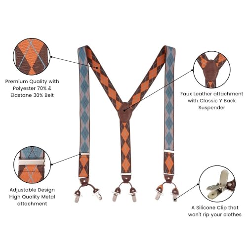 Image of The Tie Hub Suspenders for Men | Slim Clip-On Y-Back Elastic Braces | Adjustable 1.25 Inch | Formal Wedding Office