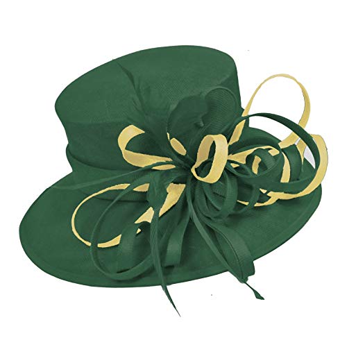 Chapeau bibi à large bord d'exception en vert émeraude et finitions or moutarde