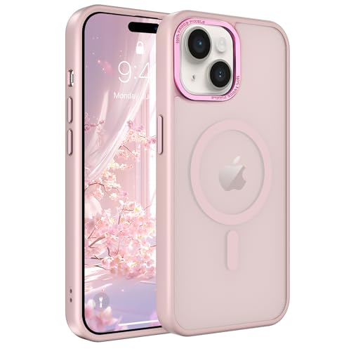 Image of Magnetic iPhone 15 case,Compatible with Magsafe, Military-Grade Protection,Slim Translucent Matte Shockproof with Anti-Scratch Anti-Fingerprint Phone Cover (Pink, iPhone 15)