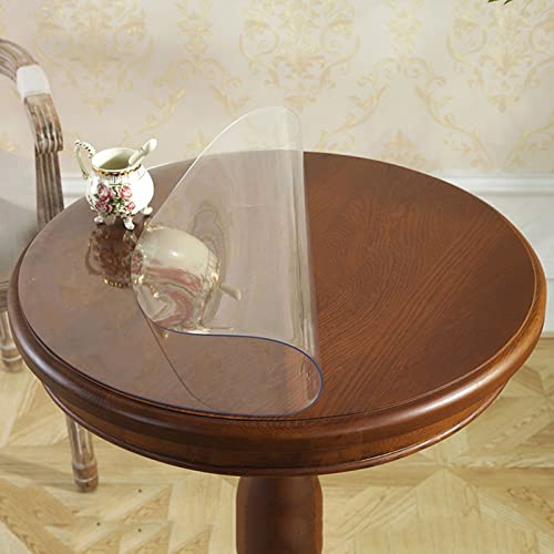 Konsilsa PVC Vinyl Tablecloth,Round Clear Transparent Easy Clean Thicken Table Cover Mat Desk Protective Pad Table Protector Long Lasting (Color : B, Size : Diameter 70cm(28inch))