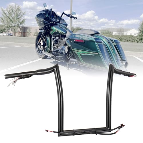 TIGERSGATE PRE-WIRED 14' Rise Road Glide Meathook Monkey Bars 1 1/4' Ape Hanger Handlebars for 2016-2023 Harley Road Glide, (Black)