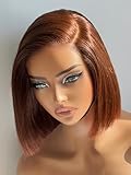 LUVME HAIR Dark Brown Bob Wig Human Hair Glueless Pre Cut Bob Lace Front Wig Blunt Cut Side Parted Short Lace Wigs 8 Inch