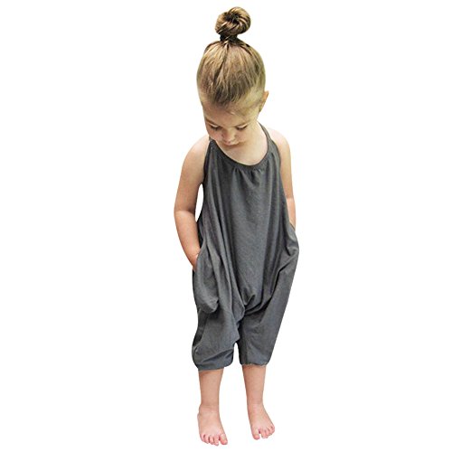EGELEXY Toddler Kids Baby Girls Strap Sleeveless Casual Romper Jumpsuit Harem Pant Trousers Clothes 2-8Y Gray