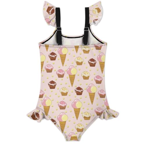Image of Girls One Piece Swimsuit Macaroni Cheese Pasta Food Ruffles Swimwear Bathing Suits 3-12 Years