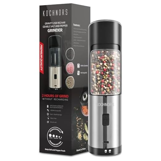 Kochnors USB Rechargeable Pepper Grinder, Gravity Electric Pepper Grinder with 6 Level Adjustable Coarseness, One Handed Operated Salt and Pepper Grinder for Kitchen, Restaurant and BBQ