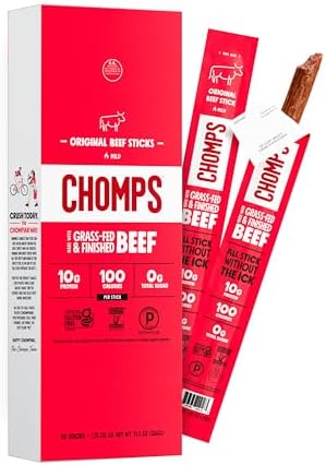 Chomps Original Beef, Grass-Fed & Finished, 10ct, Protein Snack Stick