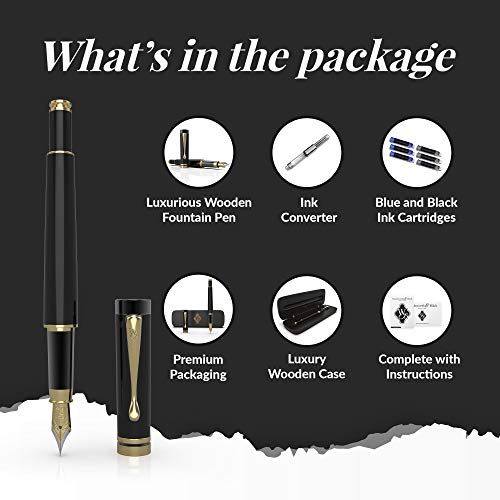 Wordsworth and Black's Calligraphy Pen - Luxury Wooden Bamboo Fountain Pen - Refillable Ink Converter-Smooth Ink Flow For Precision Writing, Journaling, Drawing (Black Wood, Gift Case [Medium Nib]) - Thumbnail 5