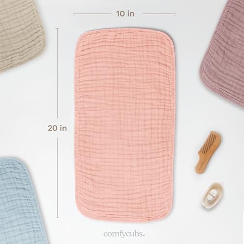 Image of Comfy Cubs Muslin Burp Cloths 20 inch x 10 inch, Pack of 10 - Large, 6-Layer, Ultra Absorbent 100% Cotton for Baby Drool and Messes - Soft, Safe & Gentle Baby Burp Cloths for Boys & Girls - Bold Blush