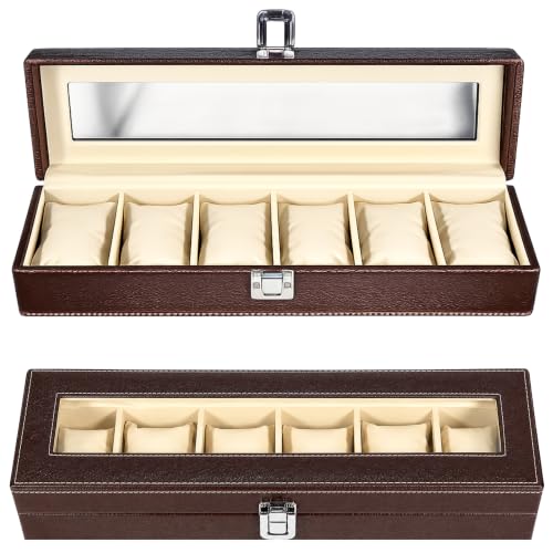 Image of ZAFCO 6 Slot Watch Box Organizer for Men & Women, Premium PU Leather Watch Display Case, Lockable, Portable Watch Storage Box for Watches, Jewelry & Gifts 1 Unit(Brown)