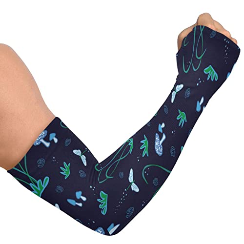 JUNZAN Dragonfly Mushrooms on Blue Cooling Arm Sleeves for Gardening Farmers Defense UV Sun Protection Outdoor Activity, Dragonfly Mushrooms on Blue, One size