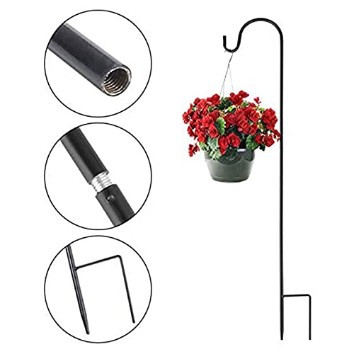 WMLBK Shepherds Crook Hooks, Metal Black Stake Stand Hangers Garden 3 Section Stitching Hooks Bird Feeder Poles for Garden Plant Lights Weddings Flower Ball Plant Baskets Lantern (120cm) - Image 3