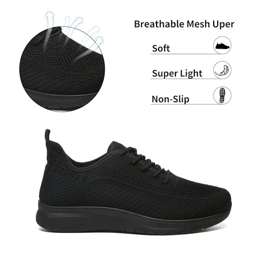 Image of Women's Lightweight Non Slip Walking Sneakers - Breathable Mesh Work Shoes for Standing All Day, Comfortable Nursing Tennis Shoes Black
