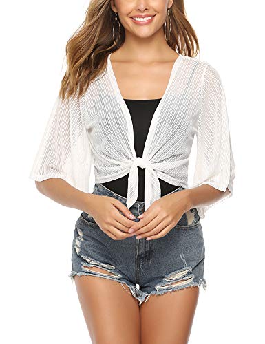 Iclosam Women Sheer Shrug Tie Front Short Sleeve Cropped Bolero Shrug Cardigan #TOP19