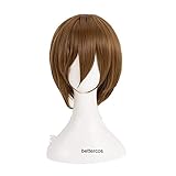 ydound Cosplay Wig Death Note Yagami Light Cosplay Wigs Short Golden Brown Heat Resistant Synthetic Hair Wig + Wig Cap for Coser