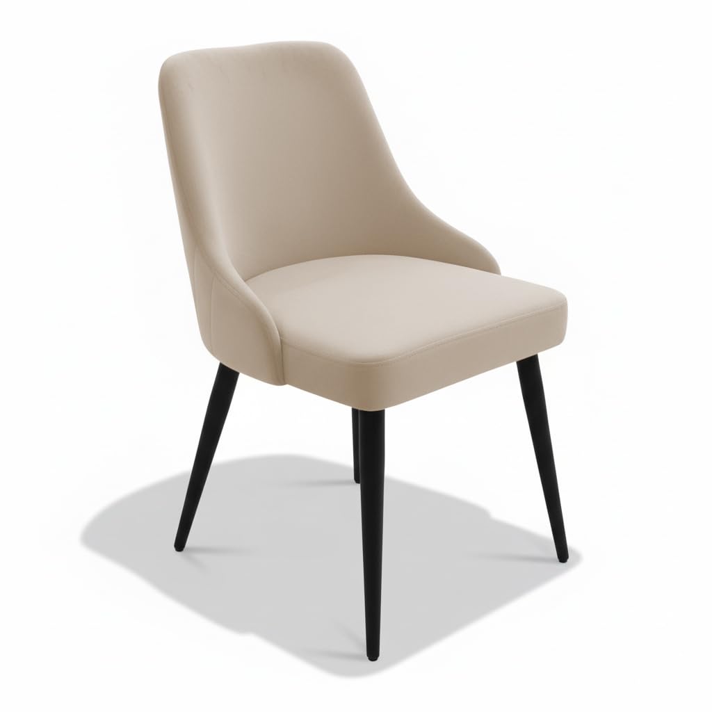 Finch Fox® Taskpro Modern Unique Velvet Upholstered Seating Living Room Dining Chair with Black Metal Legs in Cream Color