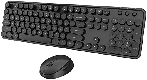 Wireless Keyboard and Mouse Combo, Cute Full Size 104-Key Typewriter