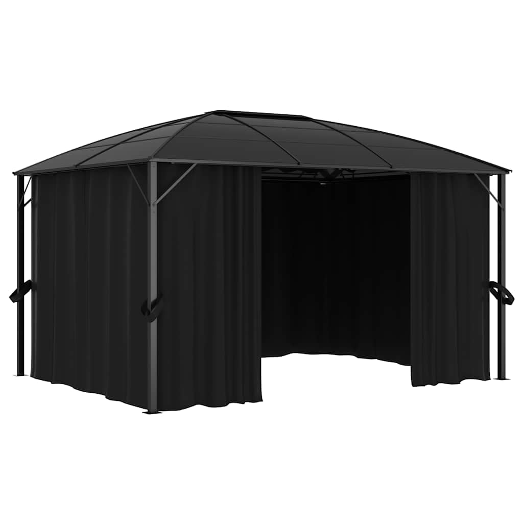 Altanka z zasłonami 400x300x265 cm antracyt | Dach panelowy PC 6 mm, rama aluminiowa i stalowa, 4 zasłony poliestrowe, łatwy montaż