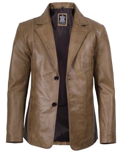 Image of fjackets Mens Leather Blazer Jacket - Real Lambskin Leather Sport Coat, 2-Button Blazer