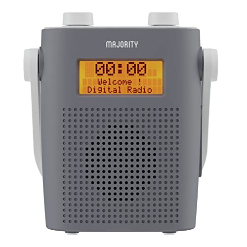 IPX-5 Waterproof Portable DAB/DAB+ Radio | Rechargeable Bluetooth Shower Radio with 15 Hours Battery, Mains Powered | FM Radio, Dual Alarm, 20 Presets | Headphone Jack, LED Display | MAJORITY Eversden