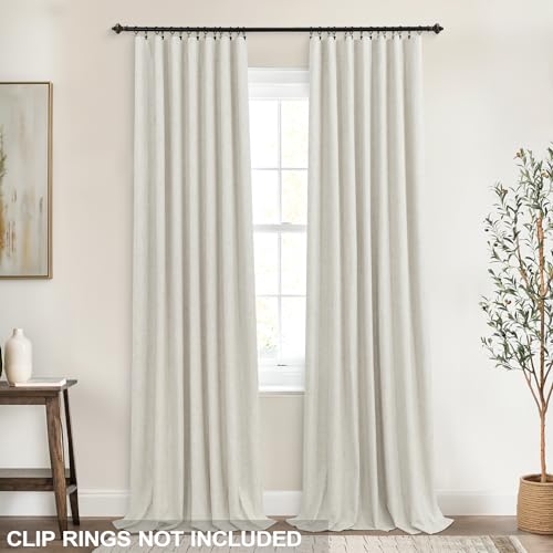 Image of Linen Blackout Curtains Cream Black Out Curtain 84 Inch Long, Thermal Curtains for Summer Insulated,Modern Farmhouse Boho Chic Decor Neutral Cottage Core Darkening Curtains for Bedroom Living Room