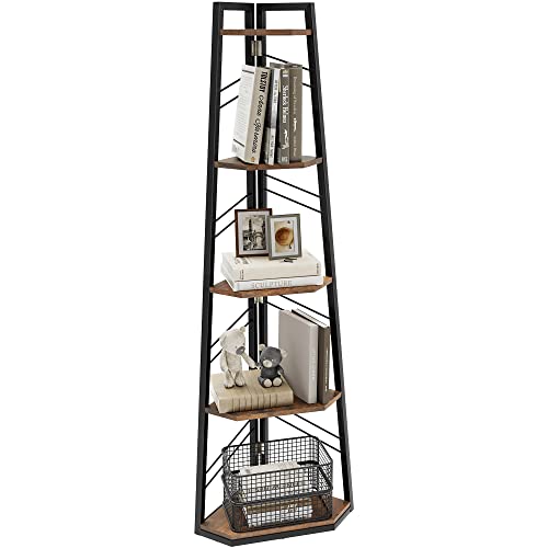DWVO Eckregal 5 Ebenen, Eckbuchhandel mit Metallrahmen, Industrial Ladder -Bücherregal, Bodenständiges Displayregal, Hoher Speicherregal, für Wohnzimmer, Küche, Schlafzimmer, Vintagebraun Standregal DWVO Eckregal 5 Ebenen, Eckbuchhandel mit Metallrahmen, Industrial Ladder -Bücherregal, Bodenständiges Displayregal, Hoher Speicherregal, für Wohnzimmer, Küche, Schlafzimmer, Vintagebraun Standregal