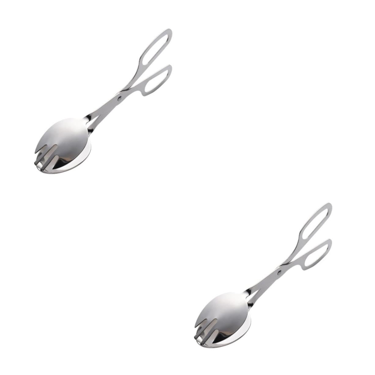 SOLUSTRE 2pcs Stainless Steel Food Clip Tongs Salad Serving Utensils with Skid Grip for Catering Buffets Bbq and Bakery Supplies Metal Clamps for Handling