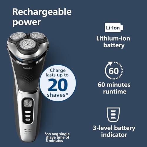 Image of Philips Norelco Shaver 3900 Series, Wet and Dry Electric Shaver, P-Cap, Travel Pouch, Charging Stand, Storm Blue, Model S3341 /92 (Pack of 2)